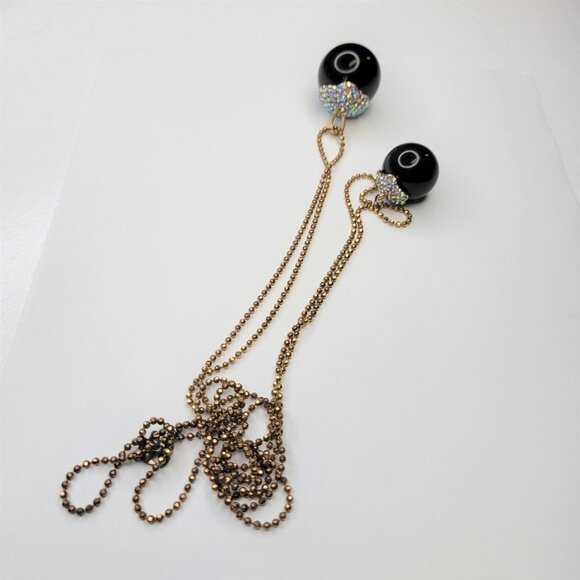 Large Ball Bead Long Necklace, Black Crystal Ball Bead Necklace - Picture 6 of 9